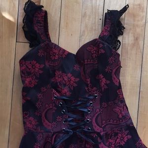 Hot Topic Red and Black Lace Up Dress